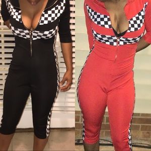 checkerboard jumpsuit shorts